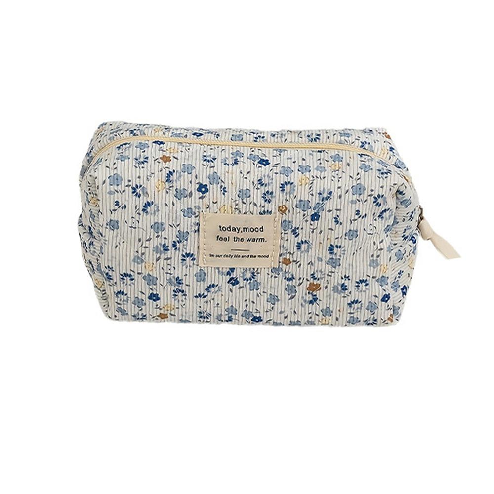 Ins Style Korduroy Ästhetischer Kosmetik-Organizer Große Kapazität Reißverschluss Floral Make-up Tasche Hautpflege Clutch Kosmetik