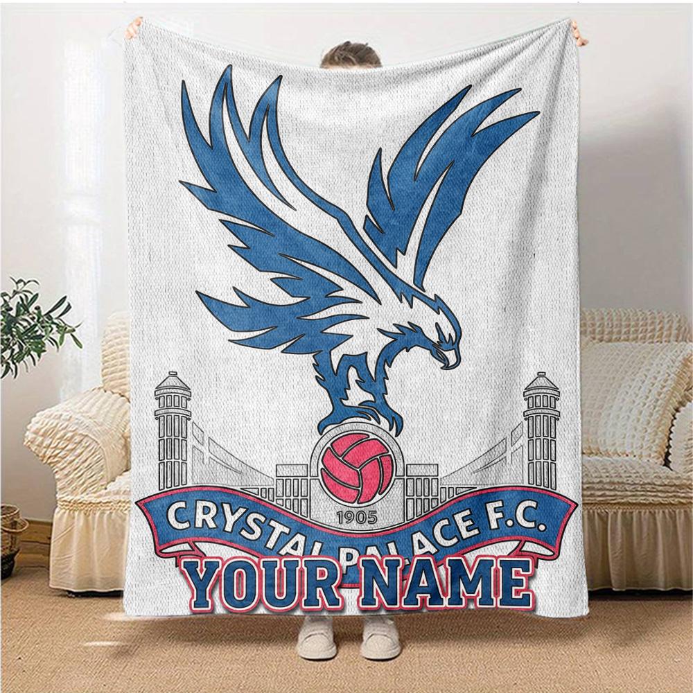 1pc Crystal Palace F.C Blanket with Custom Name, Gift, for Men and Women, Soft Blanket, Good for Sofa Bed Couch Travel, Lightweight Flannel Blanket