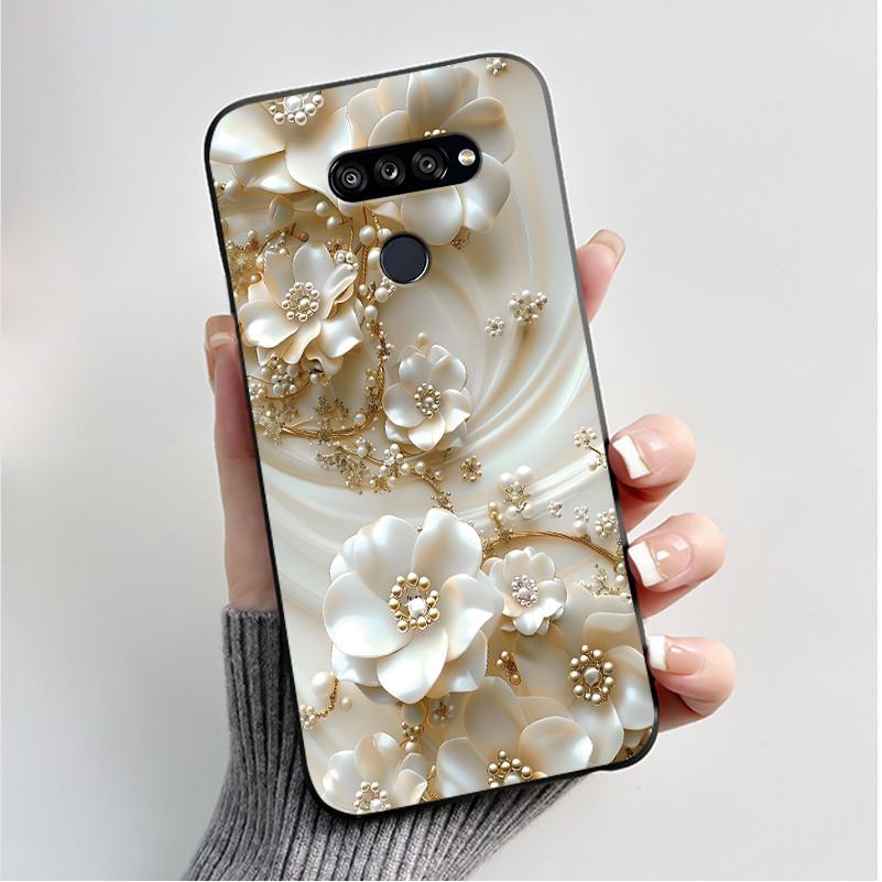 Weiche Hülle für LG K50S K40S Handyhülle LMX540HM LM-X540 LMX430HM LM-X430 Modischer Schmetterling Blume Schwarzer Silikon-Stoßfänger Abdeckung