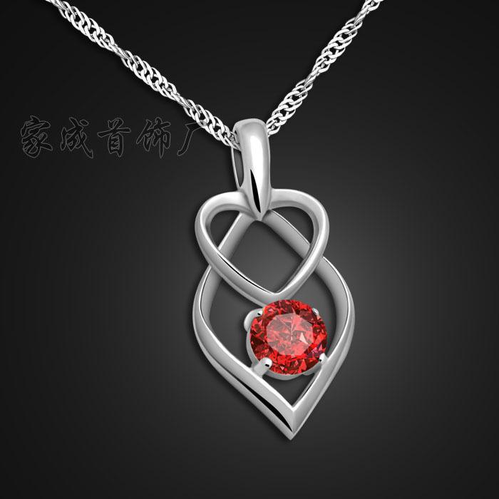 Heart To Heart Pendant Necklace Single Set Gemstone Platinum Plated Clavicle Chain Heart Jewelry