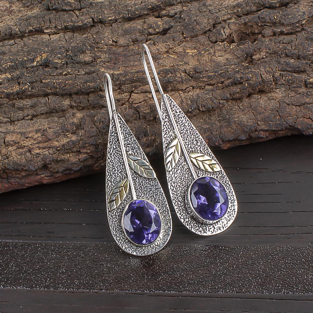 Iolite Earrings, 925 Solid Sterling Silver Earrings Handmade Gemstone Jewelry, Gifts For Wife Brand New Earrings