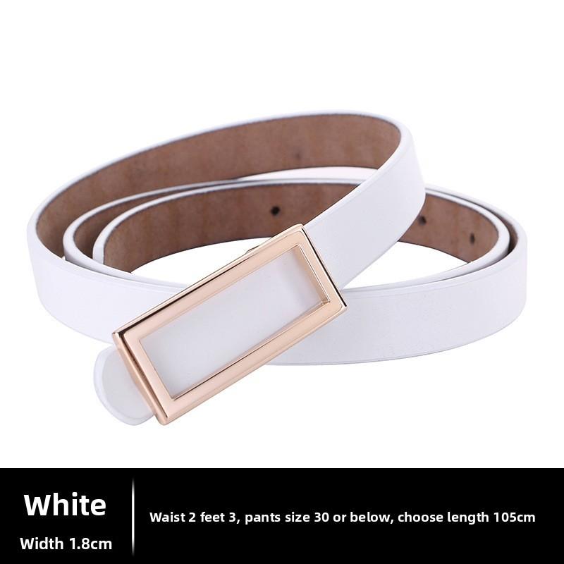 Leather Women Belt With Simple Smooth Buckle For Casual Pants And Office Wear