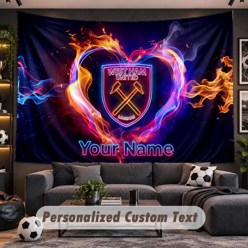 Wall Hanging Tapestry Custom NameWest Ham United football Pattern Personalized Printed Fabric Wall Decor