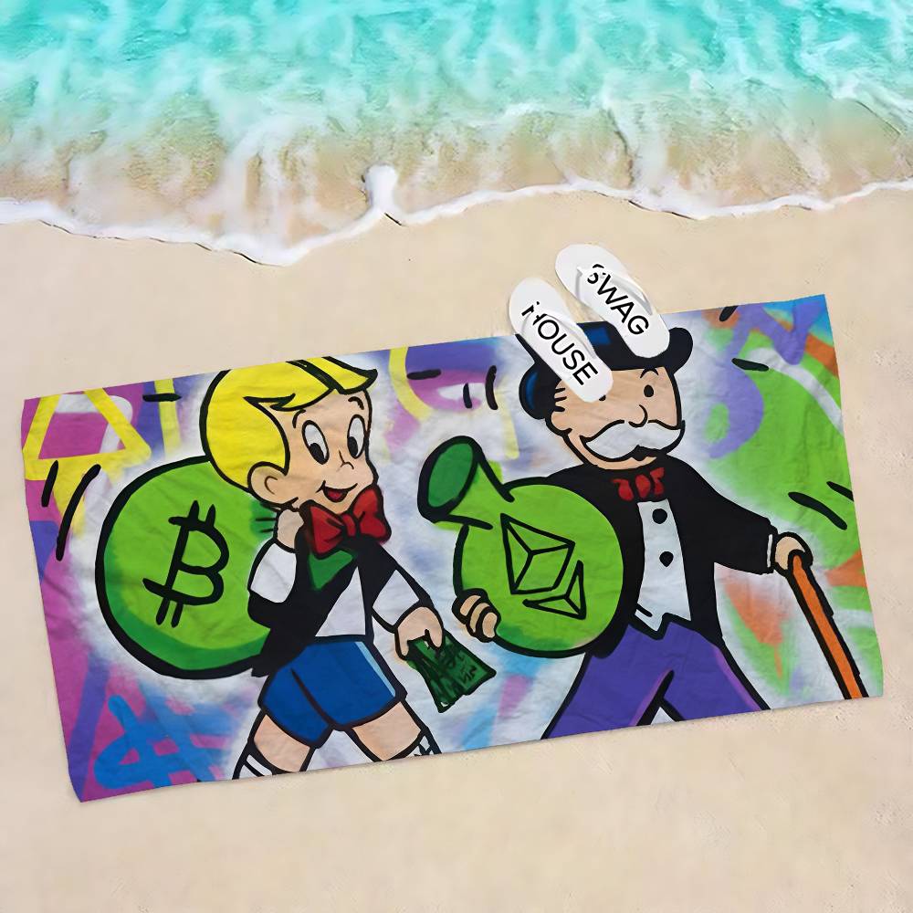Dollar Alec Monopoly Cartoon Anime Beach Swimming Towel Soft Absorbent Washcloth Children's Gifts for Kids Travel Camping Gym