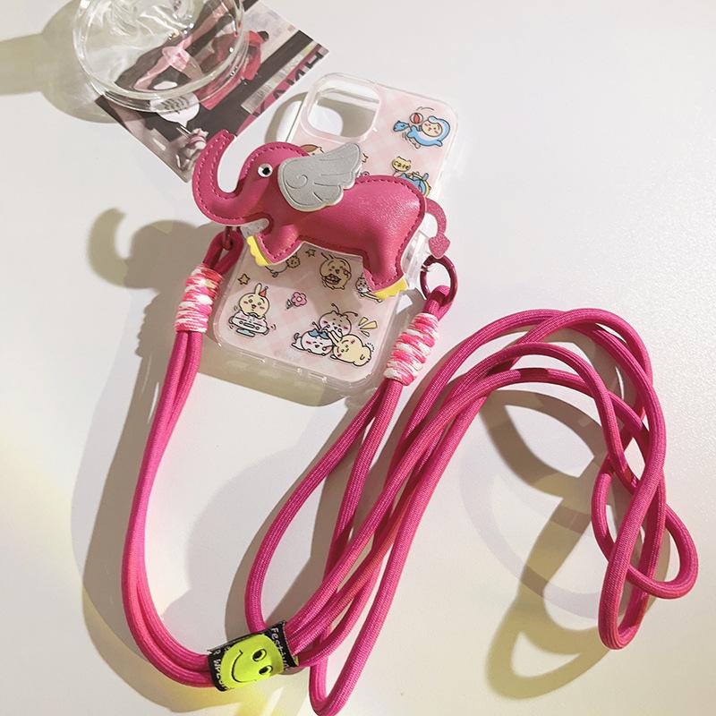 1 ks Kožený Sloní Telefon Crossbody Řetízek Stojánek Zadní Klip Držák Kreslený Odnímatelný Šňůrka Krční Popruh Ozdoby Telefonní Šňůrka