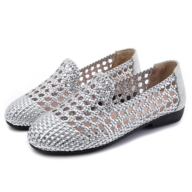 Fashion GKTINOO 2025 Summer New Genuine Leather Sandals For Women Hand-woven Hollow Flat Soft Sole Large Size Women's Shoes