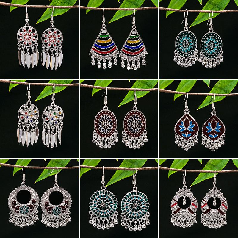 Vintage Ethnic Miao Silver Teardrop Tassel Earrings