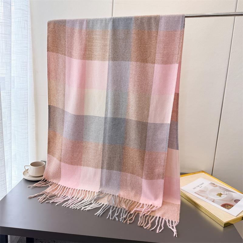 Winter Rainbow Plaid Women's Imitation Cashmere Scarf Warm Shawls and Wraps Thicked Pashmina Female Blanket Scarves