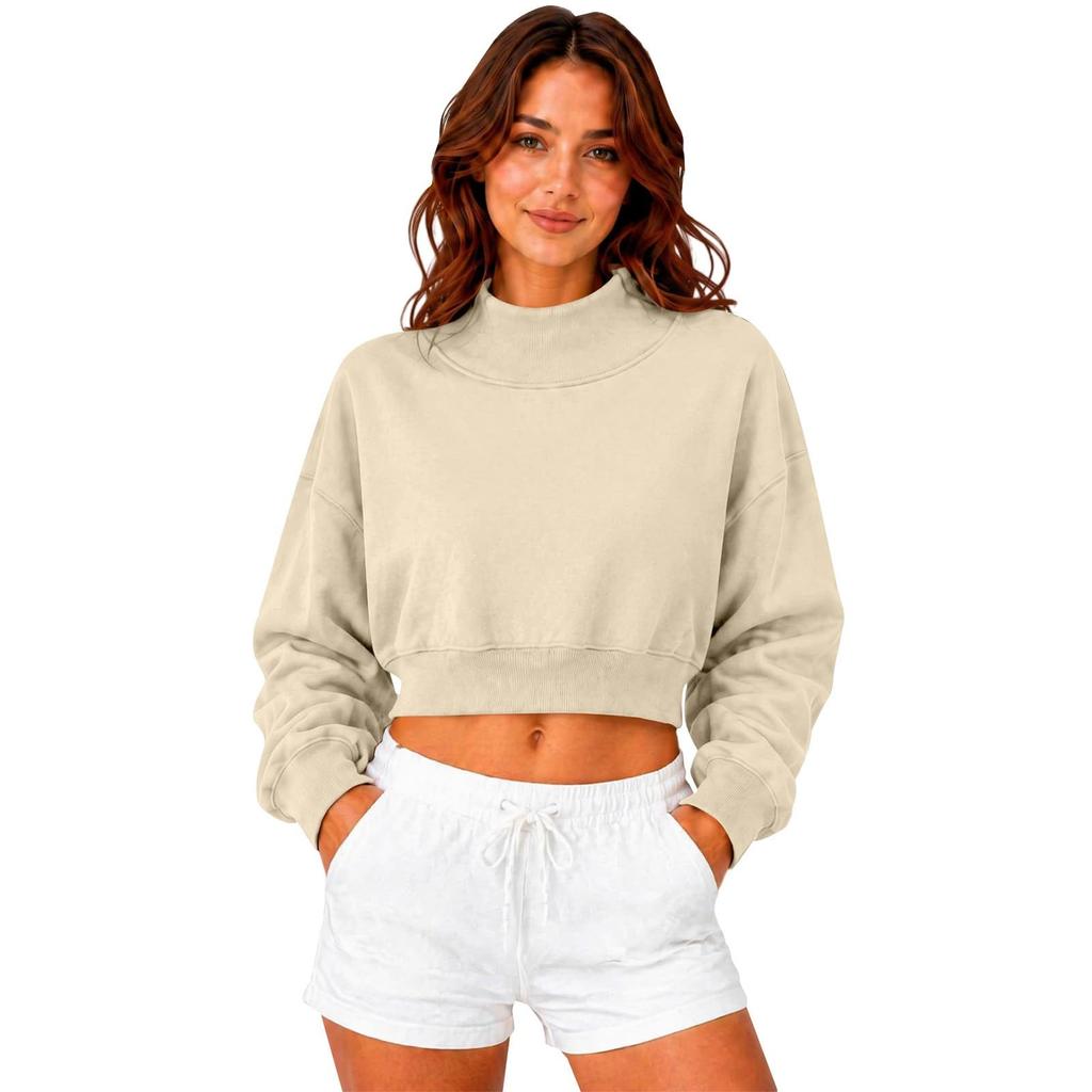 Mock Neck Sweatshirts Womens Fall Oversized Turtleneck Long Sleeve Cropped Pullover Winter Casual Loose Fit Cute Tops