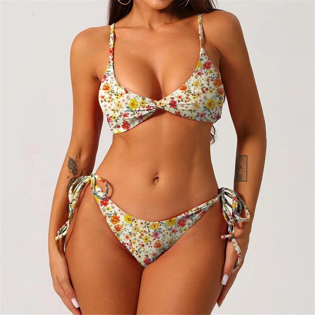 S - XL 19 Colors Pleated High Leg Cut Bikini Female Swimsuit Women Swimwear Two-Pieces Bikini Set Bather Bathing Suit Swim