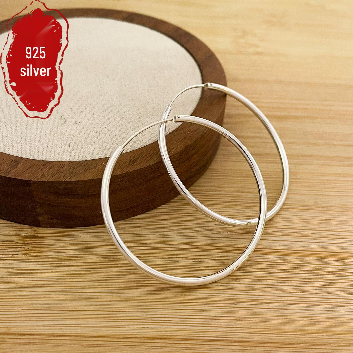 S925 Sterling Silver Large Hoop Earrings for Women - Trendy 2025 Style, Elegant and Popular Ear Jewelry Plain Silver