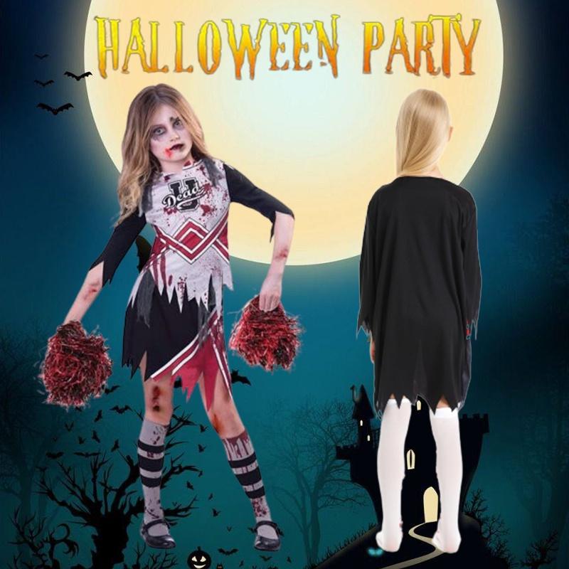 Girls Zombie Halloween Cheerleader Cosplay Costume Dress Carnival Outfit Party