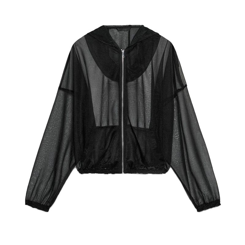 

Autumn New Women s Clothing Fashion Wind Long Sleeves Transparent Organza Hooded Jacket Outwear 4968030 4968800 Black L