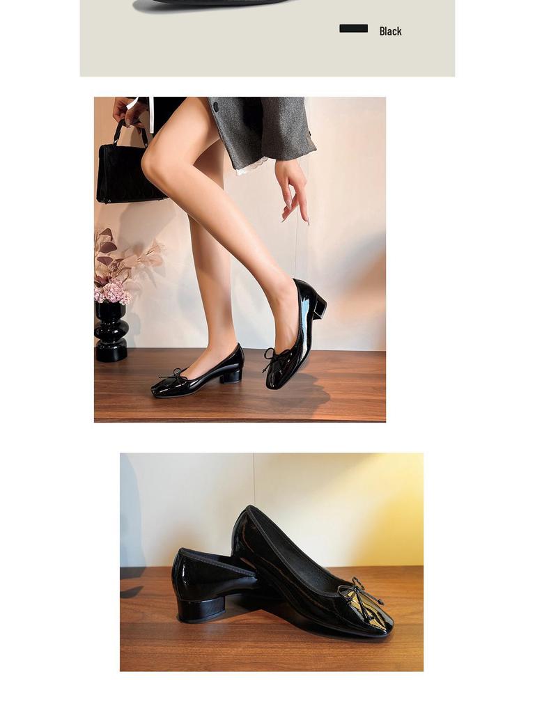 BEIJIANI Women's Square Toe Mid Heel Mary Jane Shoes - Super Soft Bow Chunky Heel for Spring Autumn