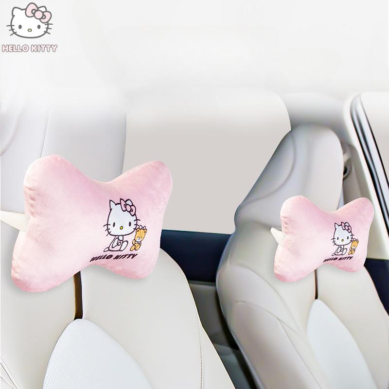Hello Kitty Car Neck Pillow Cartoon Car Headrest Pillow Car Accessories Interior Woman Kawaii Seat Pillow