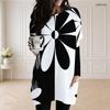 Women Plus Size Round Neck Long Sleeve Blue Marble Printed Loose Longline Top With Pockets