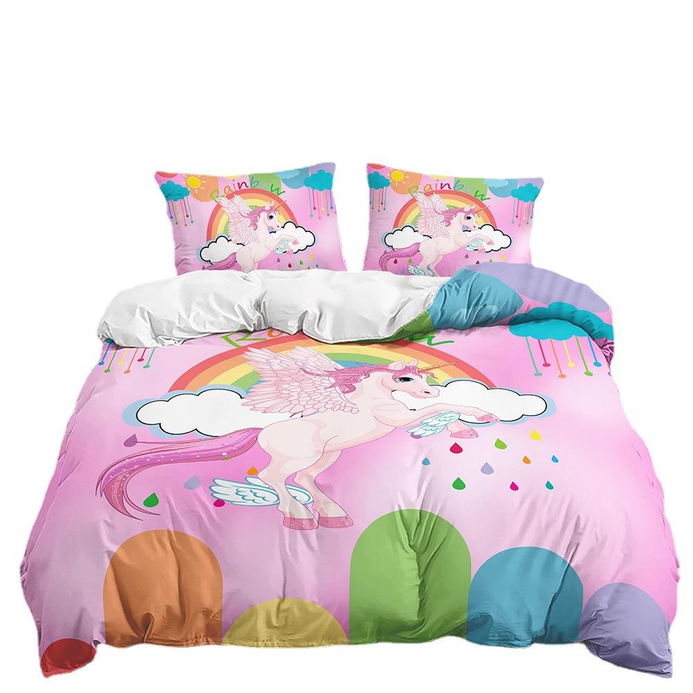 Quilt Cover Three-Piece Set Animal Illustration Unicorn Digital Printing Children'S Two-Piece Set