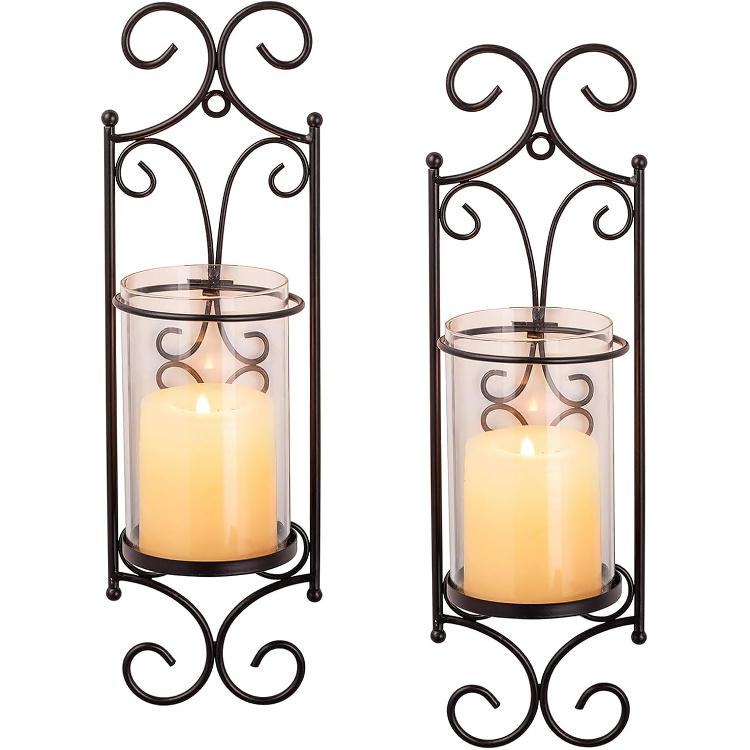 Sziqiqi Candle Sconces Wall Decor - Set of 2 Black Candle Holders for Pillar Contemporary Wall Decorations Sconce Decorative Metal Wall Art for