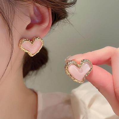 Prevent Allergy Pink Love Heart Geometric Earrings For Women Girls Trendy Sweet Cute Anniversary Party Jewelry Accessories Gifts