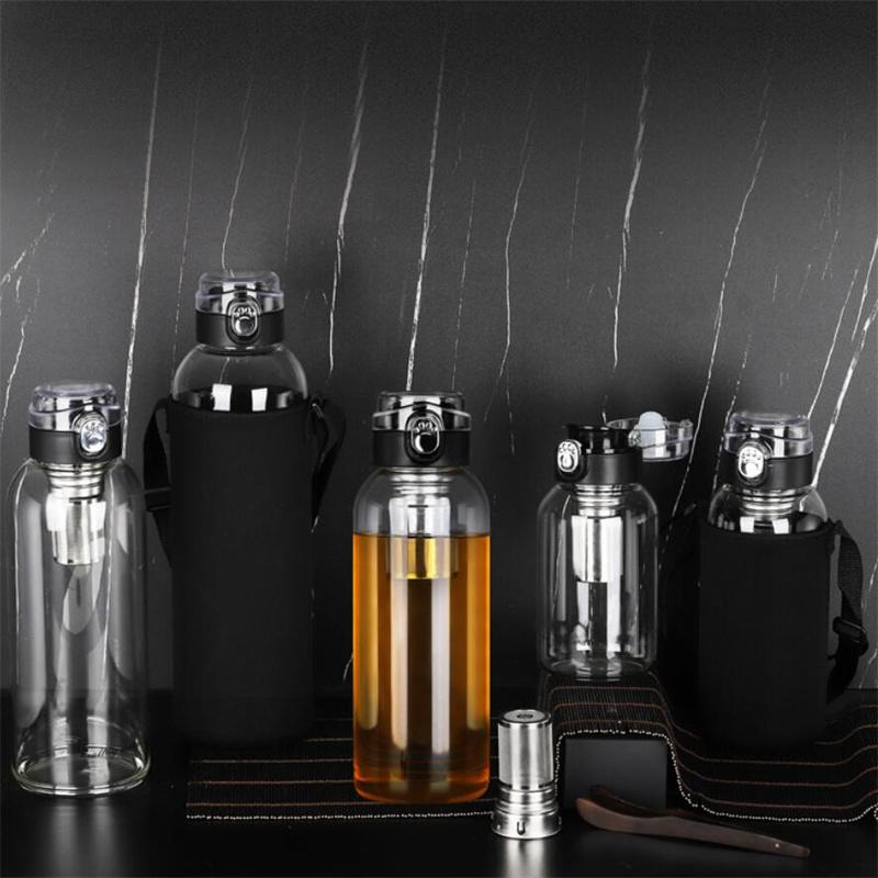 Large Capacity Portable Borosilica Glass Bottle With Tea Infuser Filter Portable Outdoor Water Cup Travel Tea Maker Tumbler