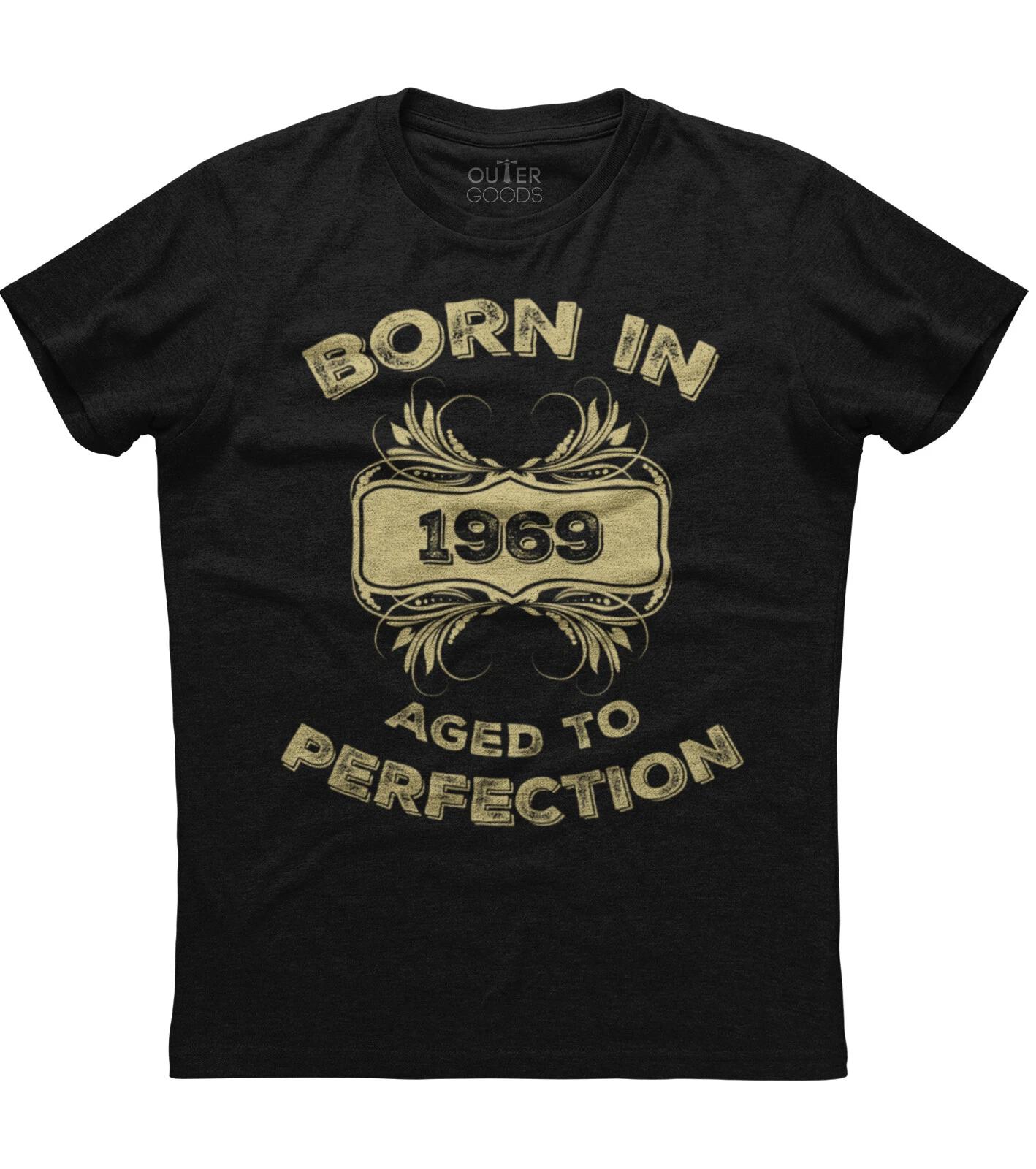 Born In 1969 Aged To Perfection Mockup Design Mens Black Cotton New T-shirt S