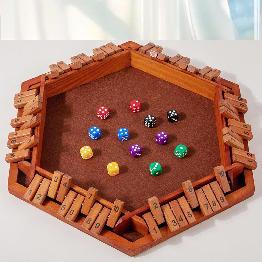 Shut The Box 6-sided Wood Tabletop Toy Board Entertainment Game for Outdoor Party Gathering School Travel Teens Adults Kids