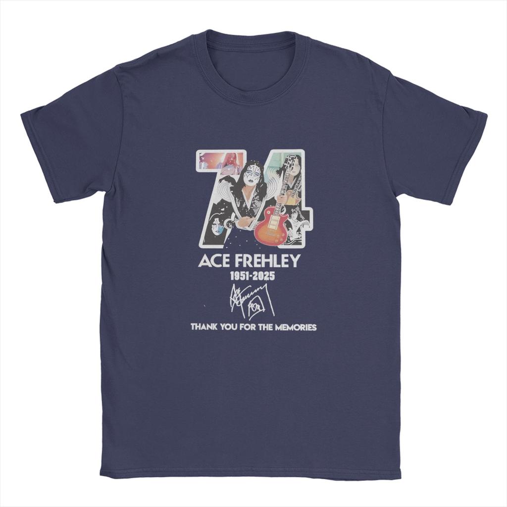 Men Ace Frehley Spaceman Kiss Band  T Shirt  Pure Cotton Tops Vintage Short Sleeve Crewneck Tee Shirt Birthday Gift T-Shirt