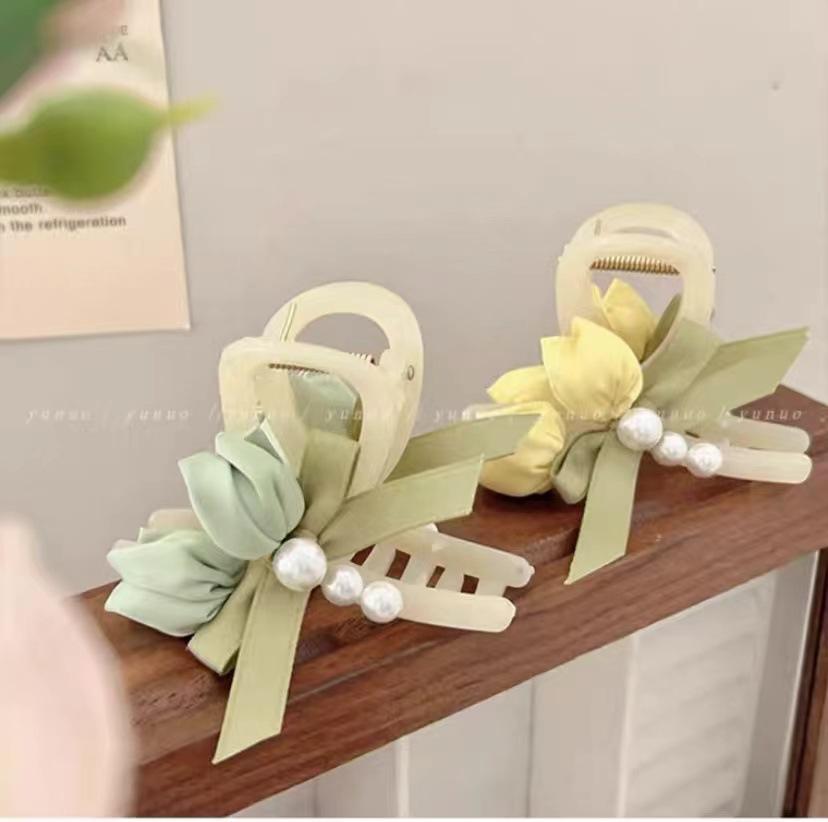 Sweety Flower Pearl Hairpin Elegant Pink Tulip Hair Claw For Women Girls Spring Summer Exquisite Hair Clips Hair Accessories 1pc