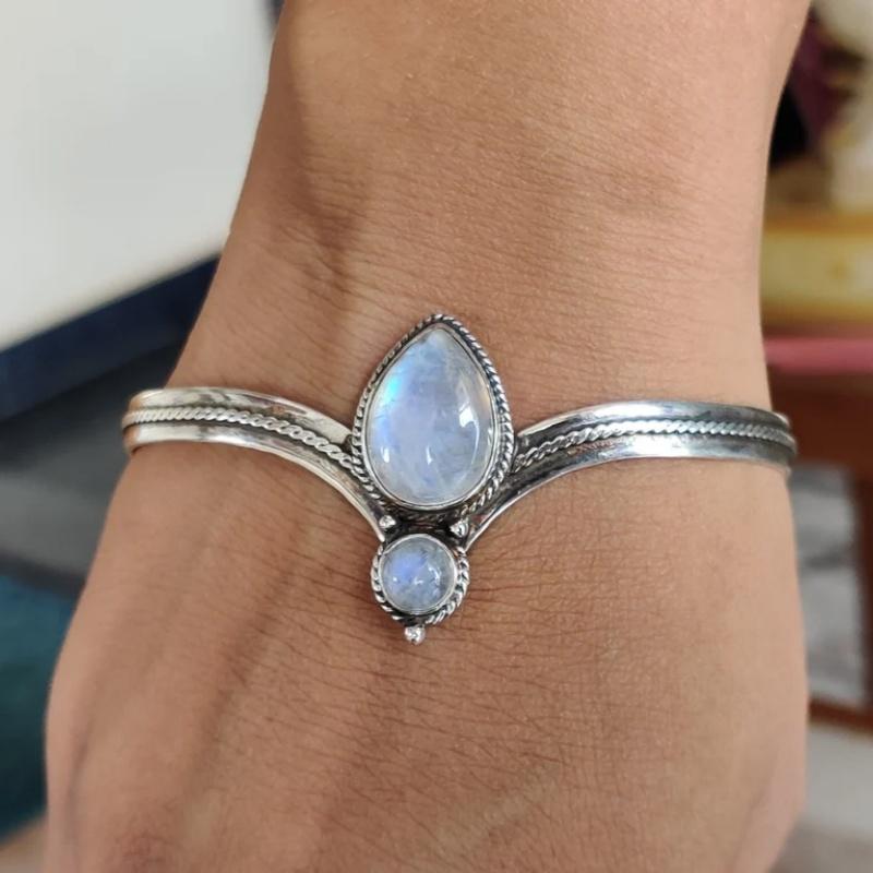 1 Piece Fine Adjustable Bracelet  Style Natural Stone Metal Antique Silver Color Bracelet