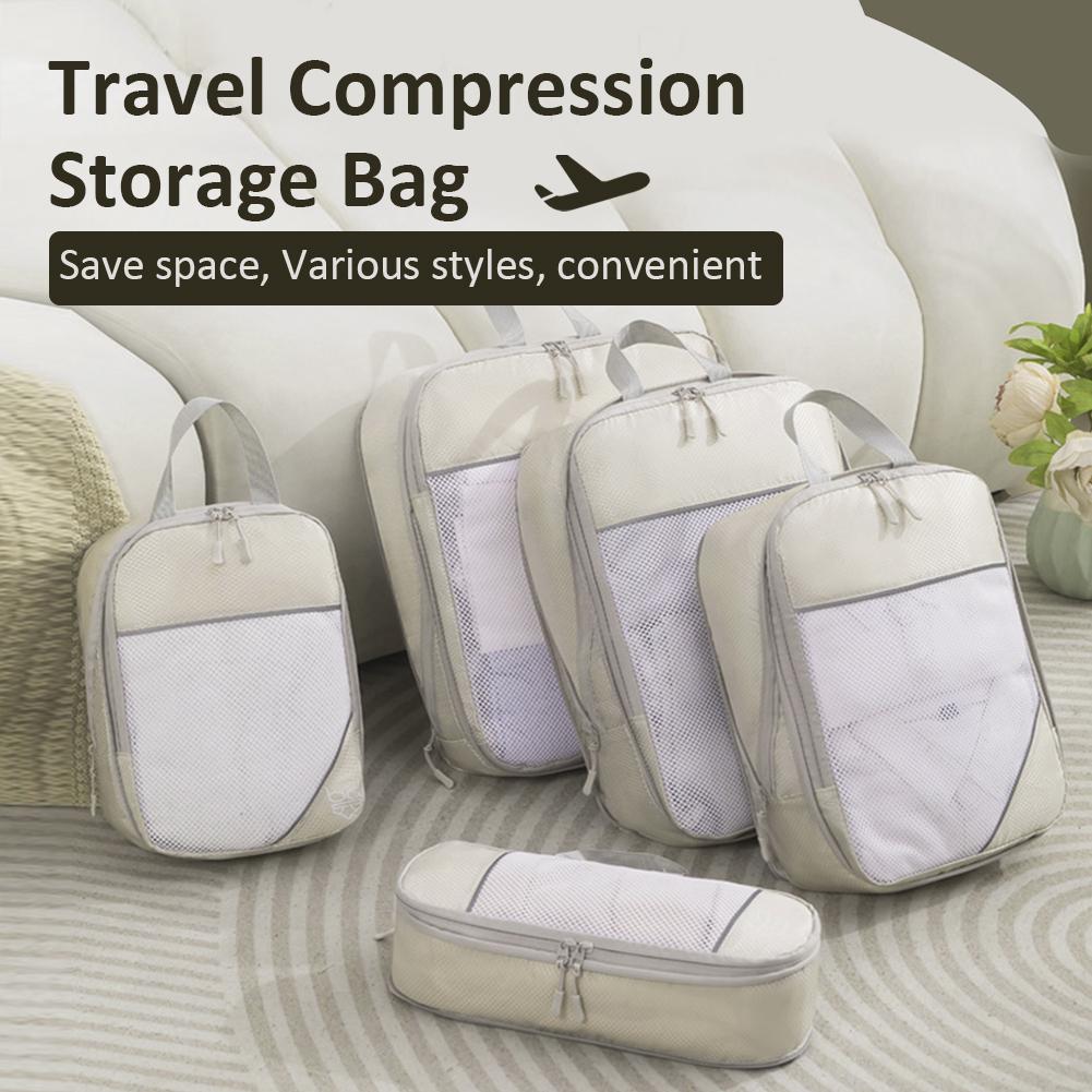 5Pcs Compressible Storage Bag with Handle Travel Organizer Bag Waterproof Lightweight Suitcase Outdoor Hiking Camping Picnic Bag