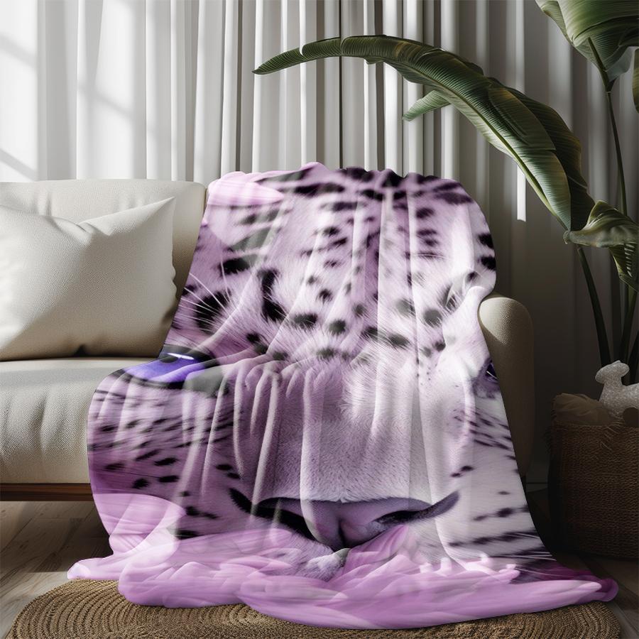 Purple Leopard Face Microfiber Flannel Cover Blanket Bedroom Living Room Sofa Soft And Comfortable Home Decoration