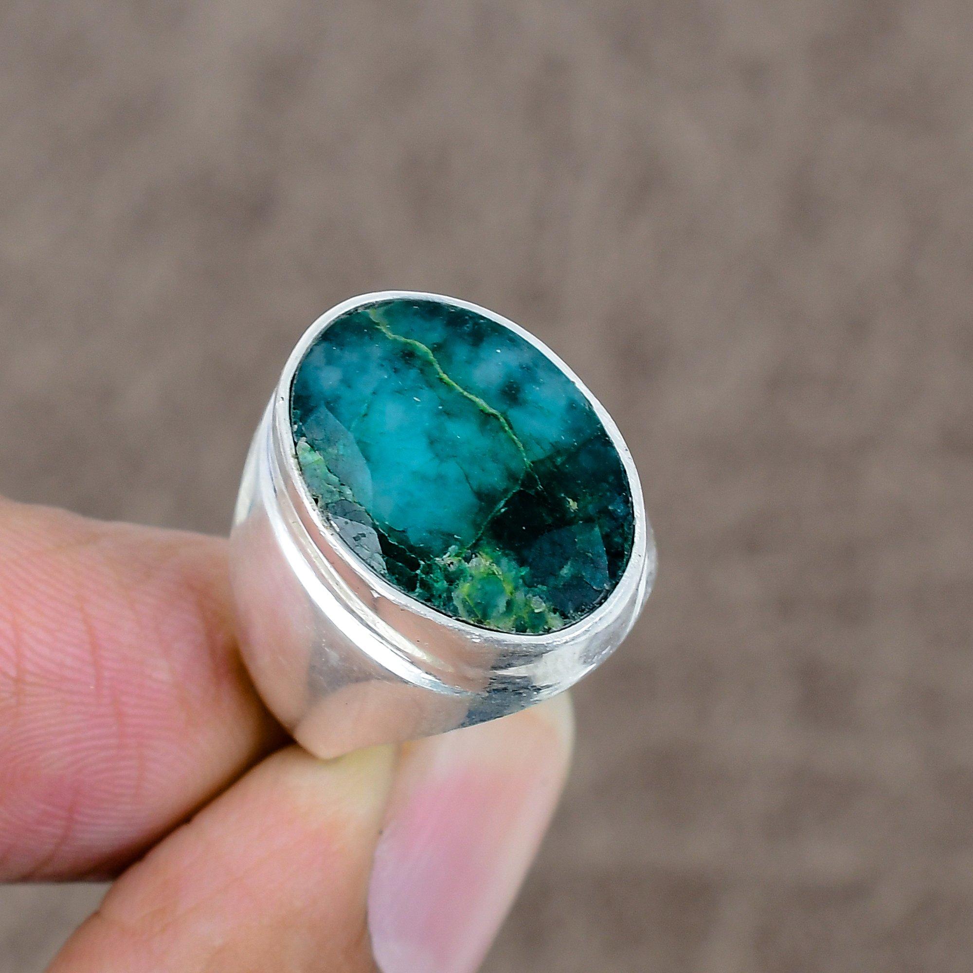 

Green Jade Genstone Handmade 925 Sterling Silver Jewelry Ring Size 6 KKG-499