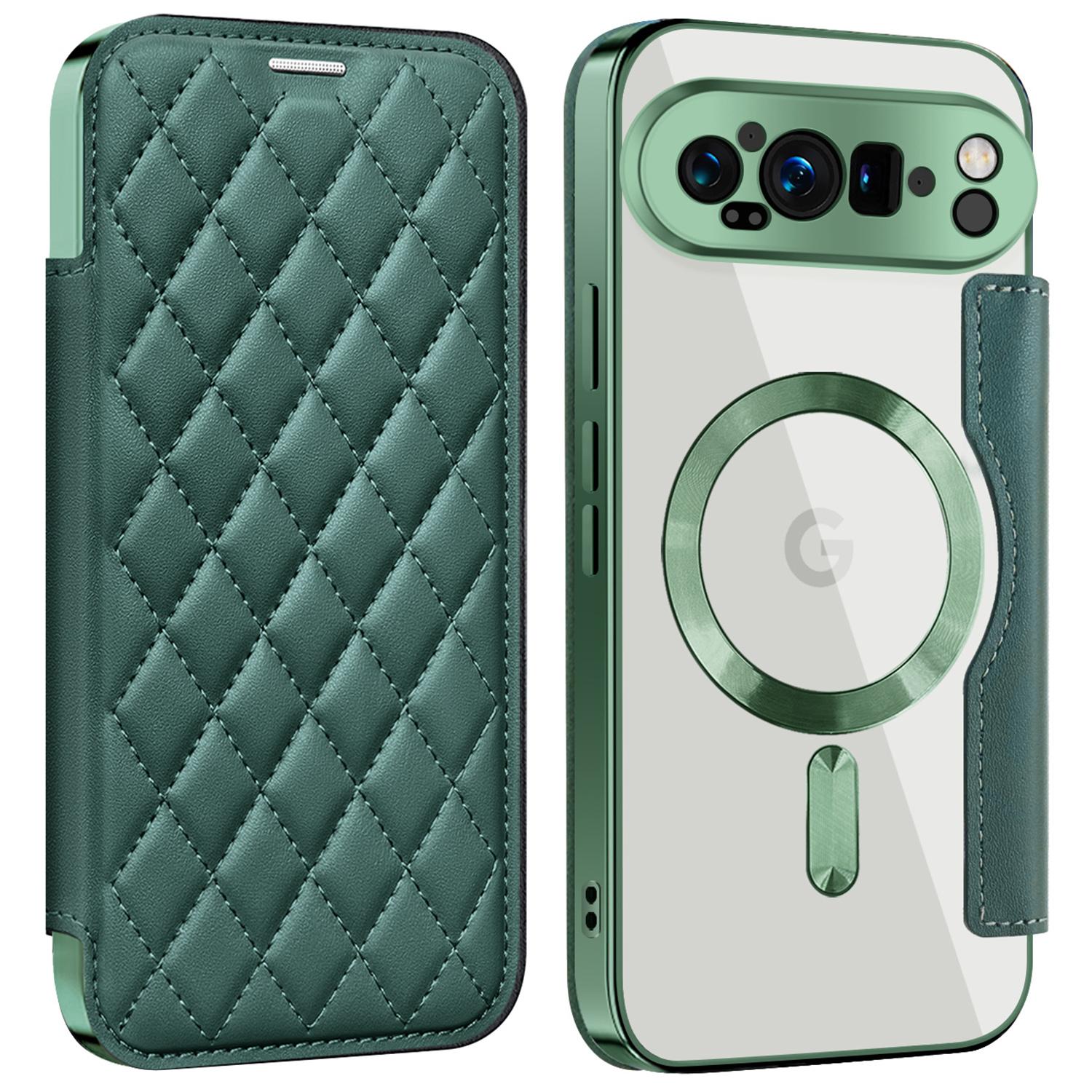 

Для Google Pixel 9 Pro XL Чехол Совместимый с MagSafe Ромбовидный Чехол для телефона из ПУ кожи Blackish Green