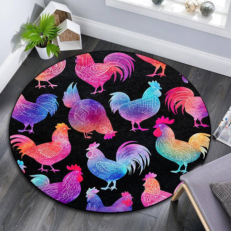 Watercolor Rooster Round Area Rug,Carpet Rug for Living Room Bedroom Sofa Playroom Decor,Non-slip Floor Mat