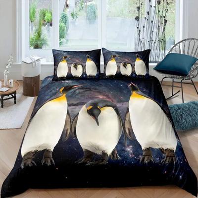 Pinguin Bettbezug Set Antarktische Tiere Bettwäsche Set für Kinder Jungen Mädchen Cartoon Stil King Size Winterthema Bettdeckenbezug
