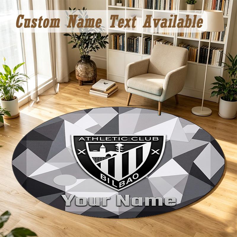 Round Rug Custom NameAthletic Bilbao Football Pattern Non Slip Carpet Home Floor Decor