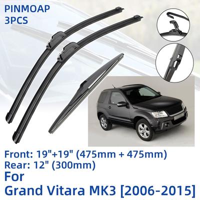 3PCS For Suzuki Grand Vitara MK3 2006-2015 19" 19" 12" Front Rear Wiper Blades Windshield Windscreen Window Cutter Accessories2011 2012 2013 2014 2015