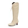 Retro Knee High Western Boots Cowboy Women's Victorian Tall Boot Cutout Kitten Heel Shoes 2024 Fall Winter Soft PU Comfy