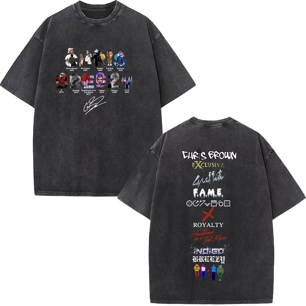 T-shirt Chris Brown Breezy Breezy Bowl XX Tour T-shirt Lavate Vintage Moda Uomo Hip Hop Manica Corta Streetwear