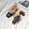 Fashion Autumn Winter Retro Square Toe Mules Women Warm Plush Fur Slippers Metal Thick Heel Slip On Flip Flops Comfort Furry Hair Slides