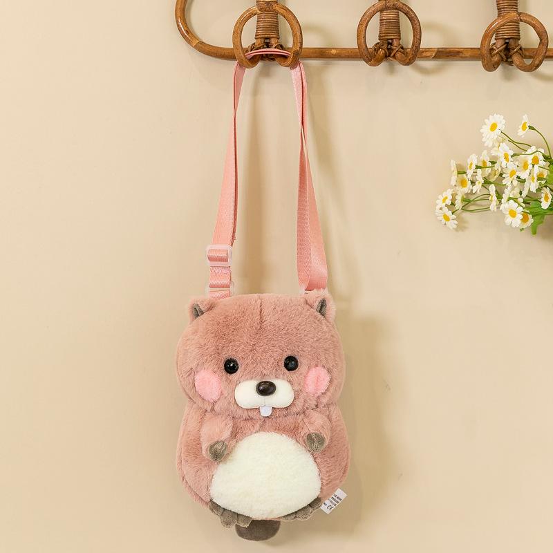 

Cute hamster messenger bag doll plush toy cute girl going out satchel birthday gift 20cm（0.2kg） розовый