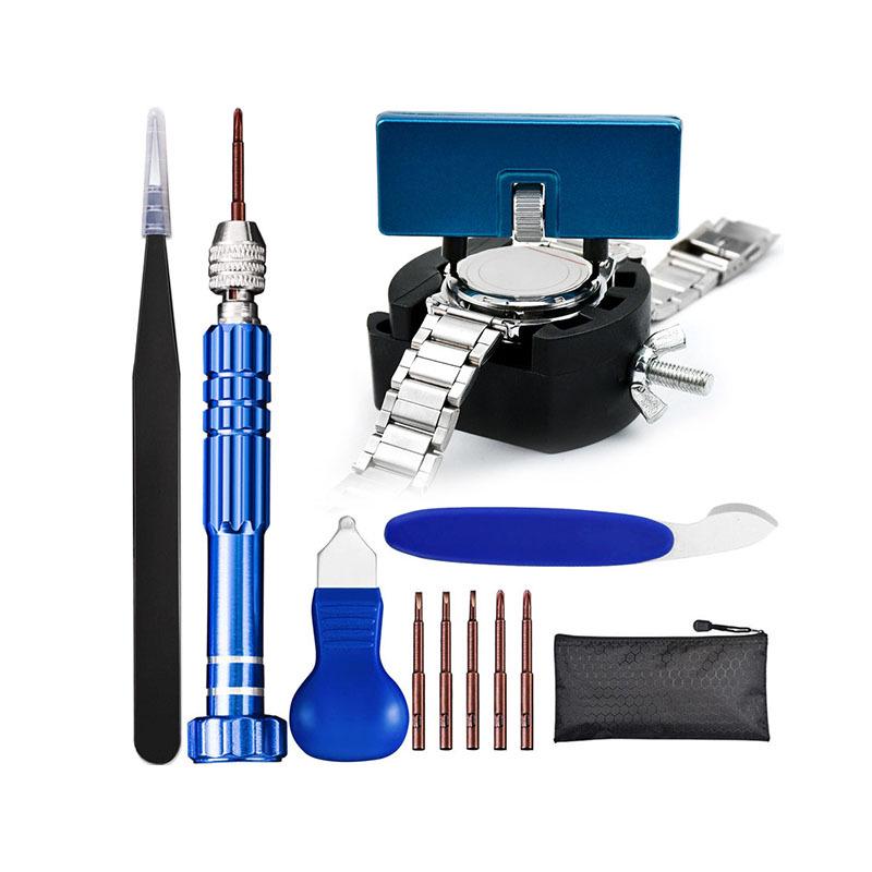 12-Piece Watch Repair Kit: Case Opener, Repair Stand, Fixing Stand, Rear Cover Tool Combination Set.