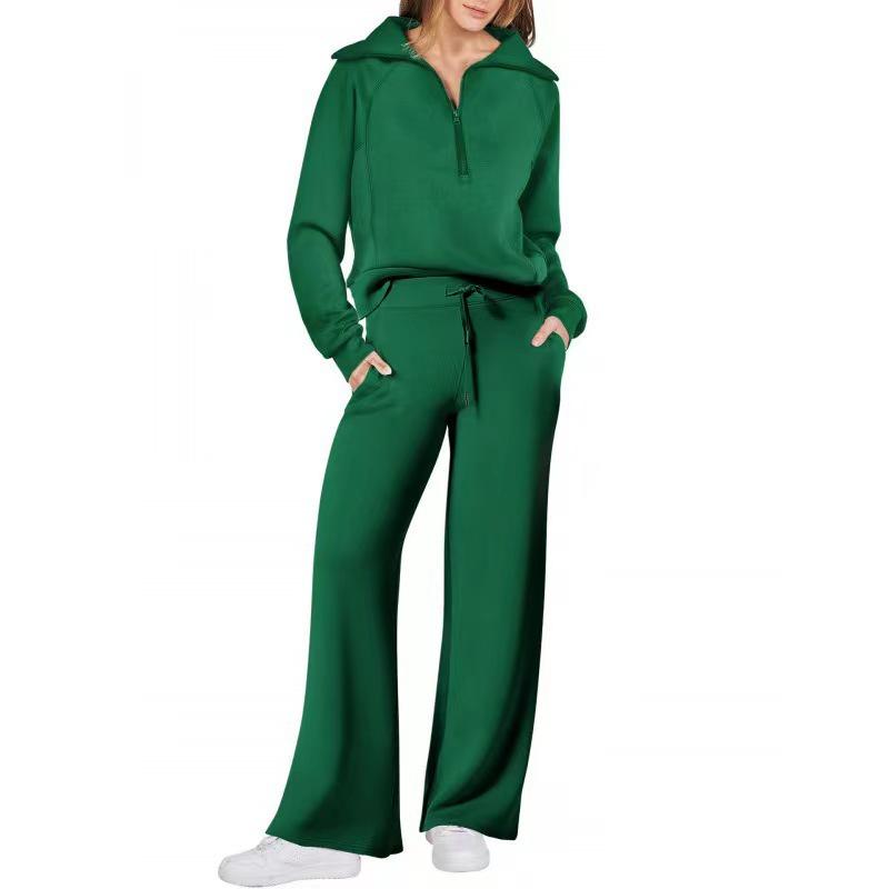 2024 Autumn/Winter Women's Casual Zipper Sweatshirt & Wide-Leg Pants Set
