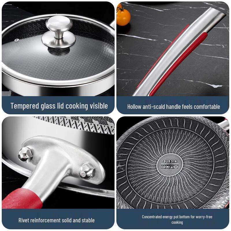Wutuo 30cm SUS316 Double-Sided Honeycomb Frying Pan