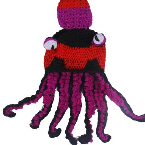 Handmade 2024 Fall/Winter Rainbow Dopamine Octopus Crochet Hat