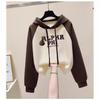 Bauchfreies Kapuzensweatshirt Damen Neu Frühling und Herbst Koreanische Version Locker Mode Druck Kontrastierend Nische Lässig Top