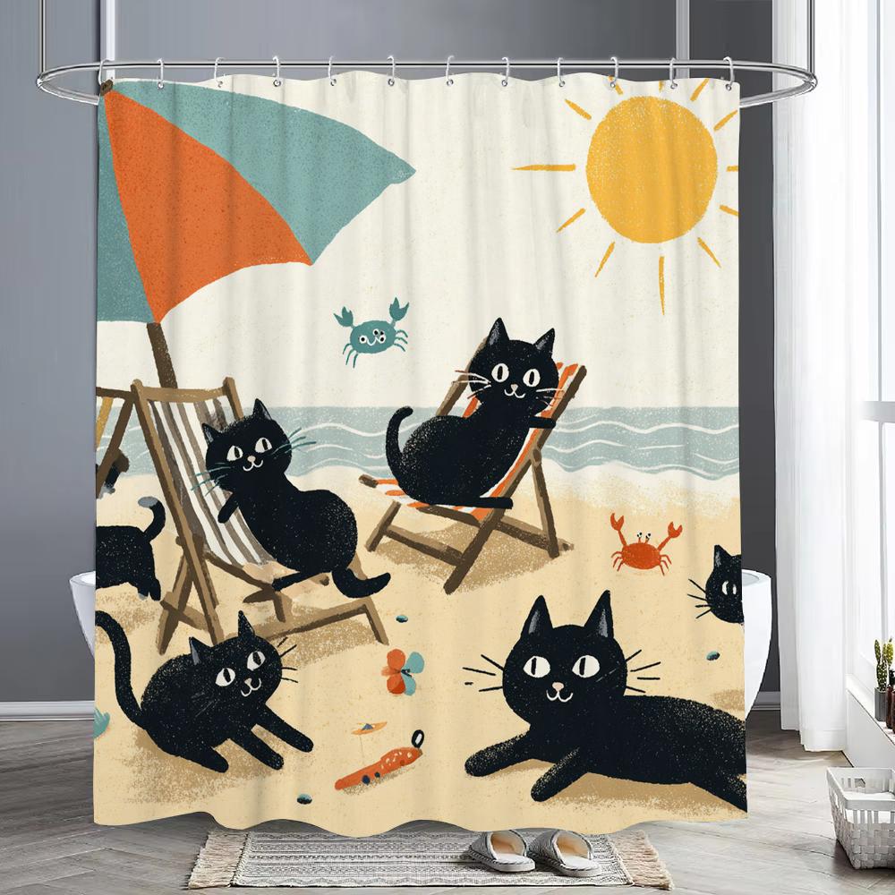 Cat Dog Cow Shower Curtain Set Cute Animal Bathroom Curtains Fabric Christmas Home Bathroom Decor Bathroom Accessories Set