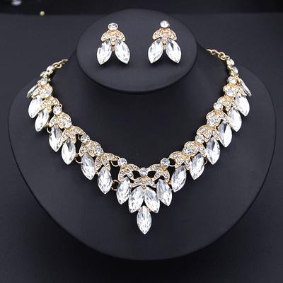 Rhinestone Dubai Jewelry Sets for Women Choker Necklace Earrings Set Wedding Dress Bridal Necklace Sets Fashion