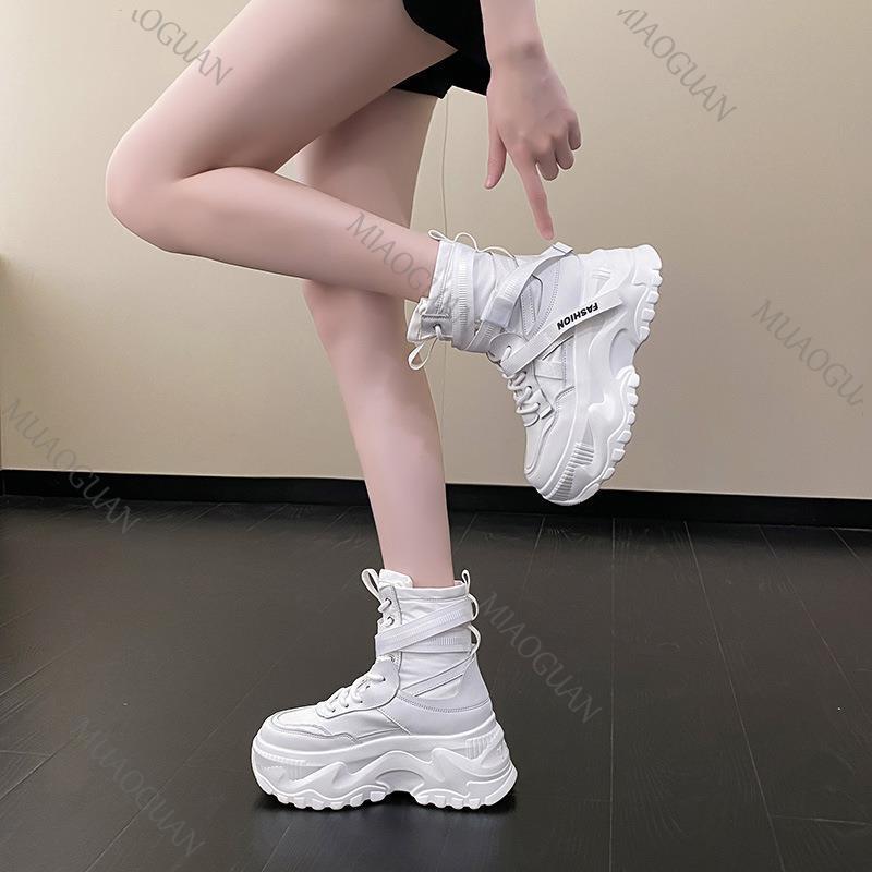 Fashion Women's Boots Spring Autumn Platform Shoes for Women Lace Up Chunky High Heels Sport Style Comfort Sneakers Ankle Boots Female