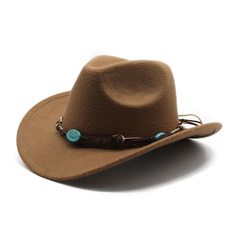 Jewel Cowboy Hat Woolen Curl Top Hat Ethnic Style Curved Brim Top Hat Tibetan Travel Hat Western Cowboy Hat